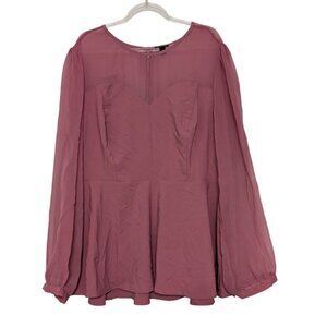 Torrid Peplum Crepe Mesh Inset Babydoll Blouse Womens Plus Size 3X Mauve Pink